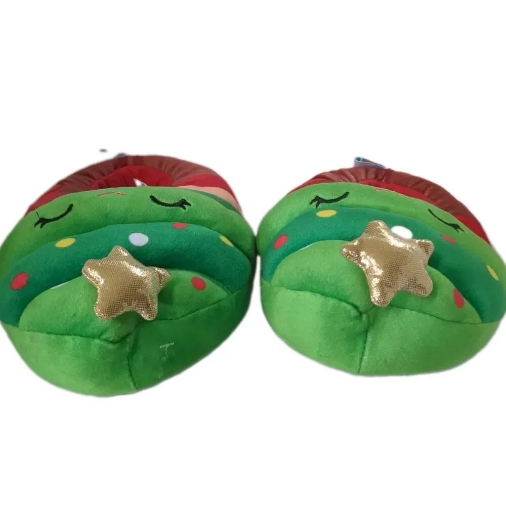 Squishmallows Christmas Tree Plush Slippers Green Kids Size 13 Holiday Youth